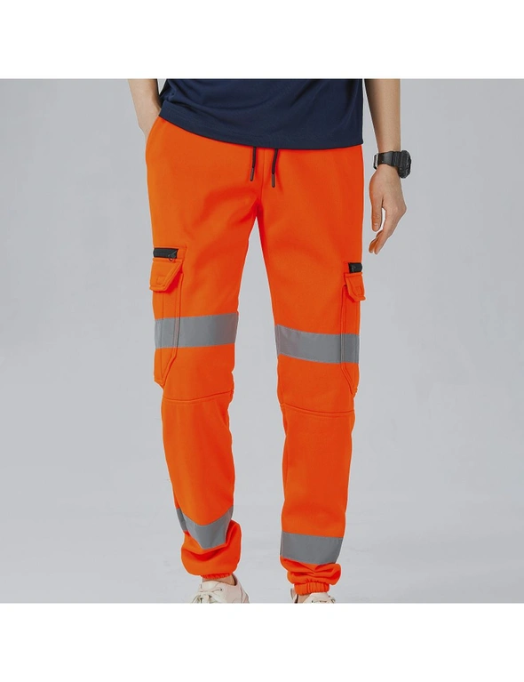 Zmart Mens Hi Vis Fleece Pants Reflective Tapes Cargo Workwear Safety Track Trousers, hi-res image number null