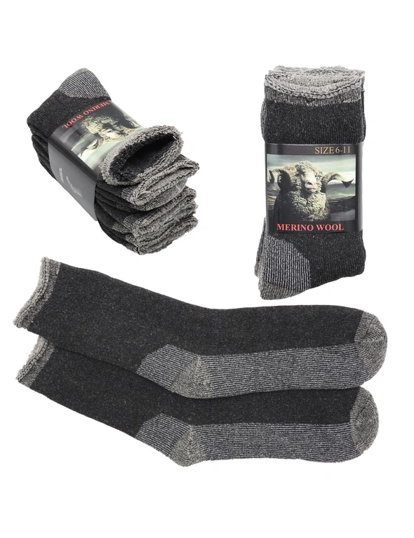Zmart 3 Pairs Mens Merino Wool Heavy Duty Socks Extra Thick Double Cushion Tradie Warm Thermal, hi-res image number null