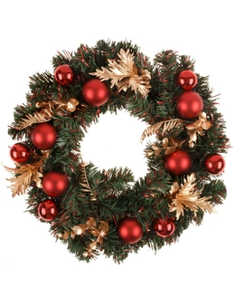 Zmart Large Christmas Wreath Door Garland Red Ball Gold Flowers Leaves Wall Tree Décor