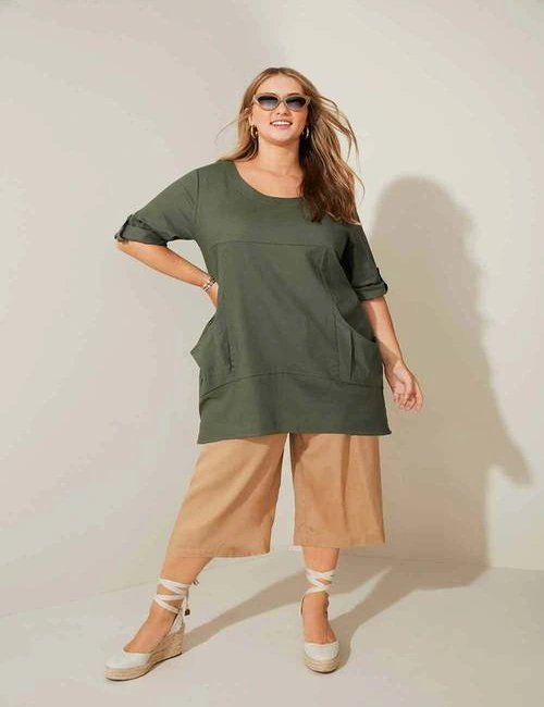 Sara Linen Blend Drape Pocket Tunic, hi-res image number null
