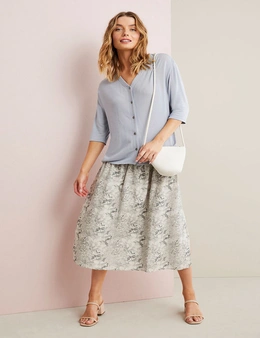 Capture Linen Blend Shirred Midi Skirt