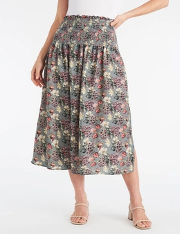 Capture Linen Blend Shirred Midi Skirt