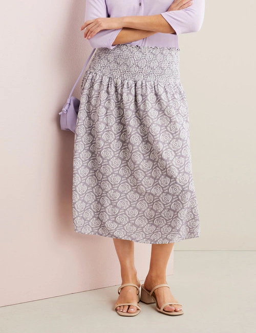 Capture Linen Blend Shirred Midi Skirt, hi-res image number null