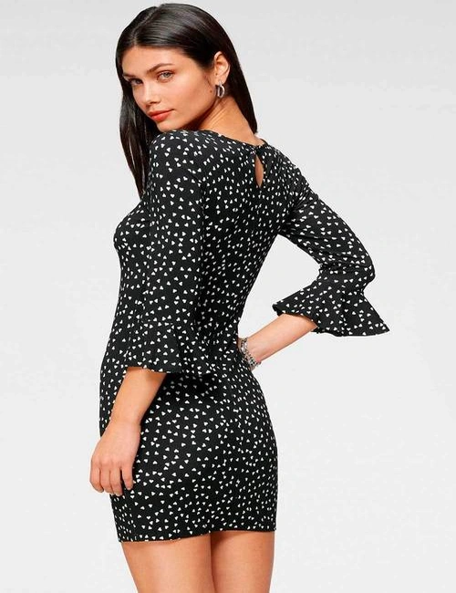Urban Heart Print Fluted Sleeve Dress, hi-res image number null