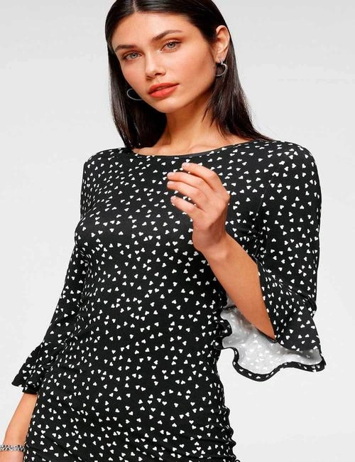 Urban Heart Print Fluted Sleeve Dress, hi-res image number null