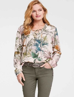 Heine Tropical Print Lace Up Blouse