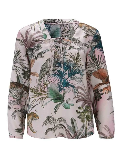 Heine Tropical Print Lace Up Blouse, hi-res image number null