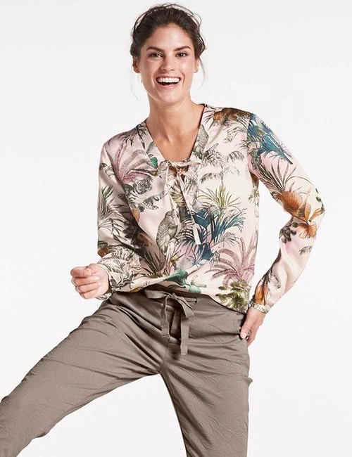 Heine Tropical Print Lace Up Blouse, hi-res image number null