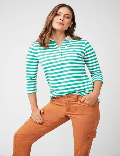 Capture 3/4 Sleeve Striped Polo, hi-res image number null