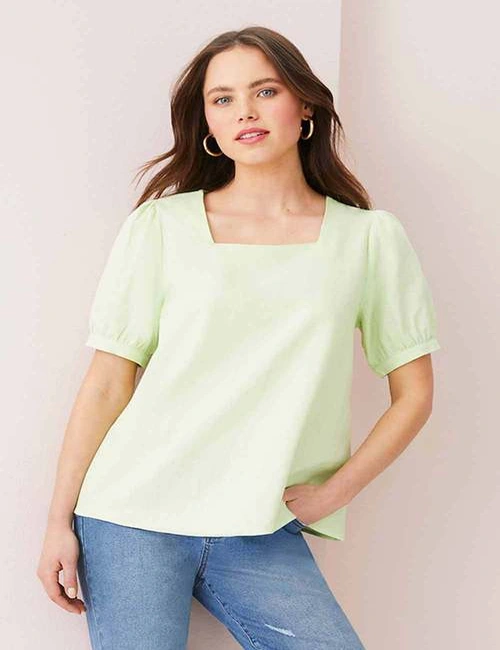 Emerge Linen Blend Puff Sleeve Top, hi-res image number null