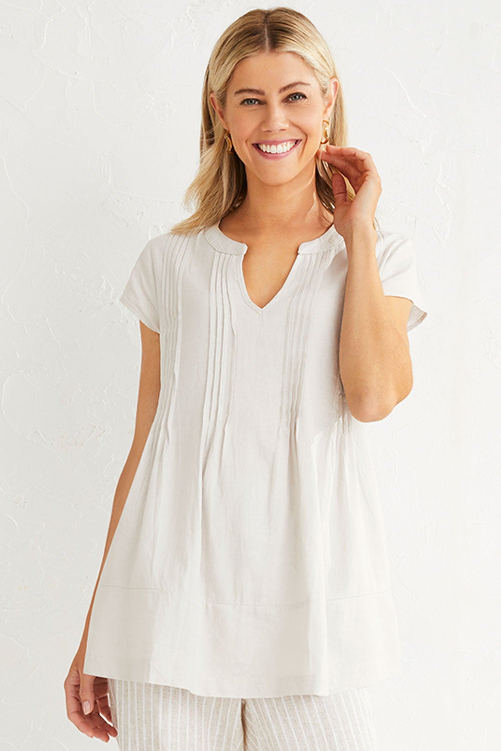 Pintuck Detail Longline Blouse White