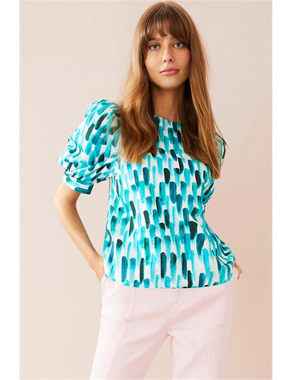 Emerge Cotton Puff Sleeve Poplin Top, hi-res image number null