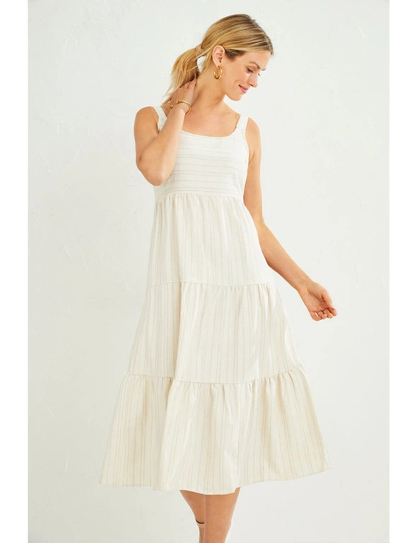 Capture Linen Stripe Tiered Dress, hi-res image number null