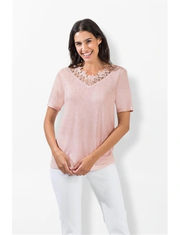 European Collection Lace Neck Detail Tee