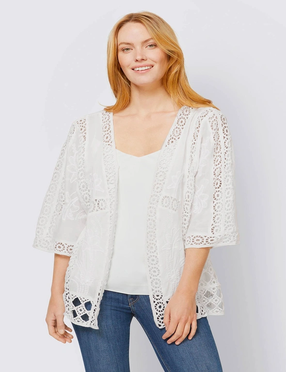 European Collection Lace Detail Kimono Sleeve Cotton Top, hi-res image number null