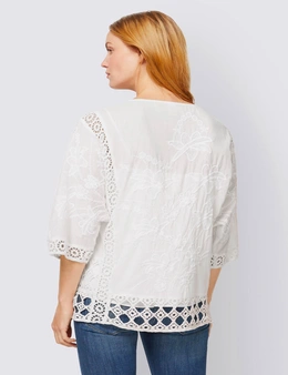 European Collection Lace Detail Kimono Sleeve Cotton Top