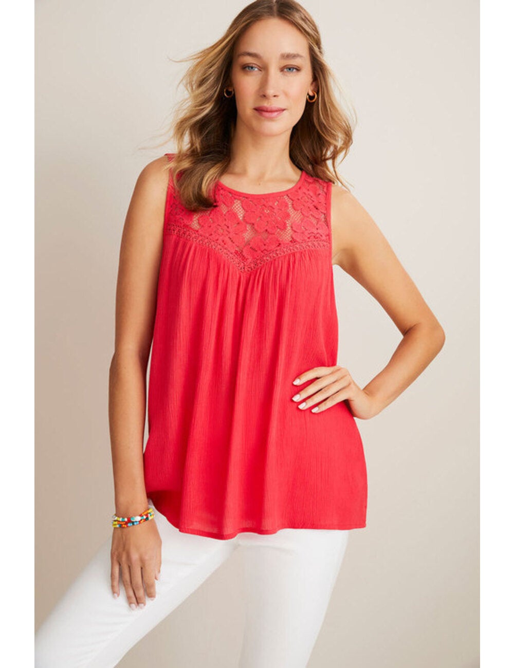 Urban Sleeveless Lace Yoke Top | EziBuy Australia