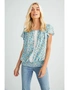 Emerge Short Sleeve Lace Detail Shirred Waist Top, hi-res