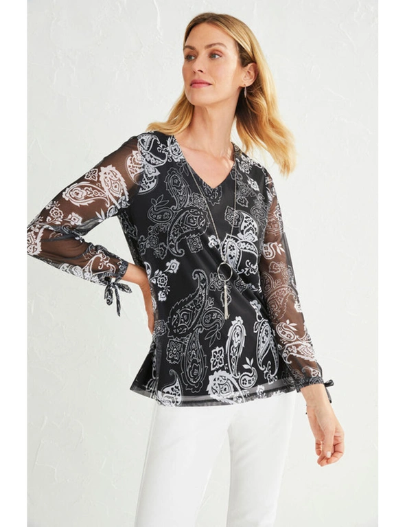 Capture Long Sleeve Mesh Top with Necklace, hi-res image number null