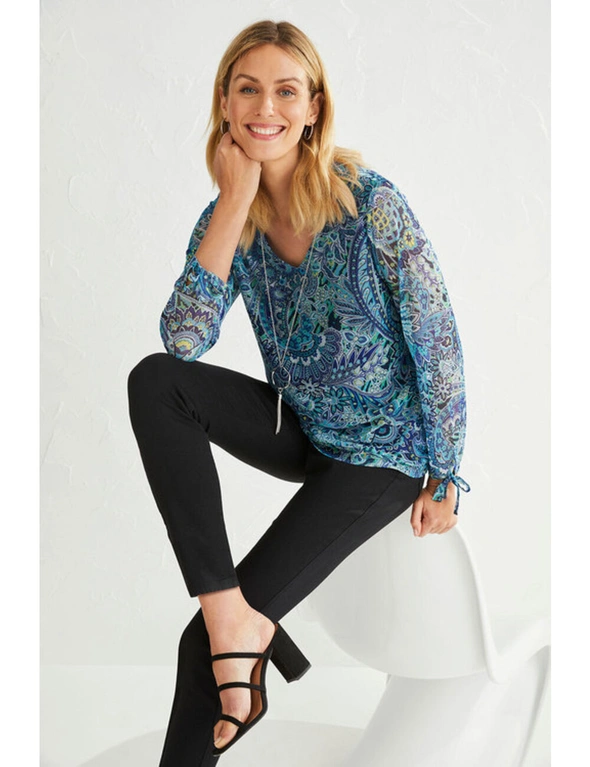 Capture Long Sleeve Mesh Top with Necklace, hi-res image number null