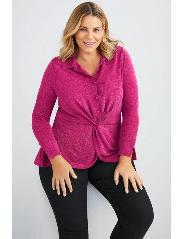 Sara Twist Button Front Knit Top, hi-res image number null