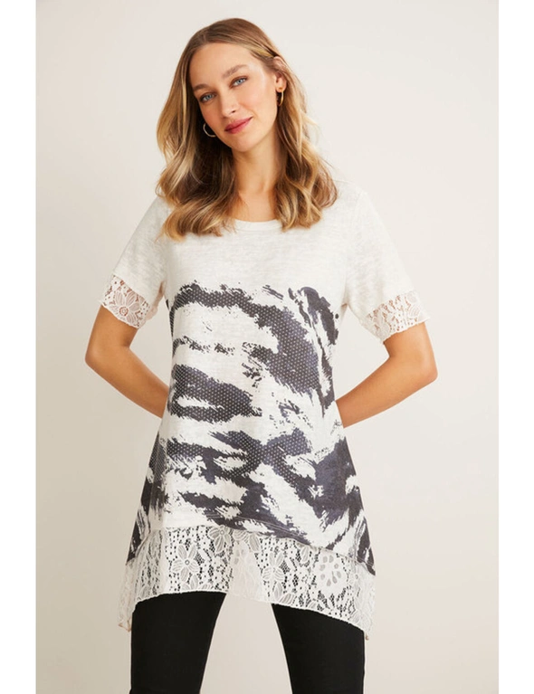 Grace Hill Lace Hem Printed Top, hi-res image number null