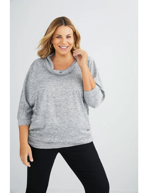 Sara Cowl Neck Fluffy Knit Top, hi-res image number null