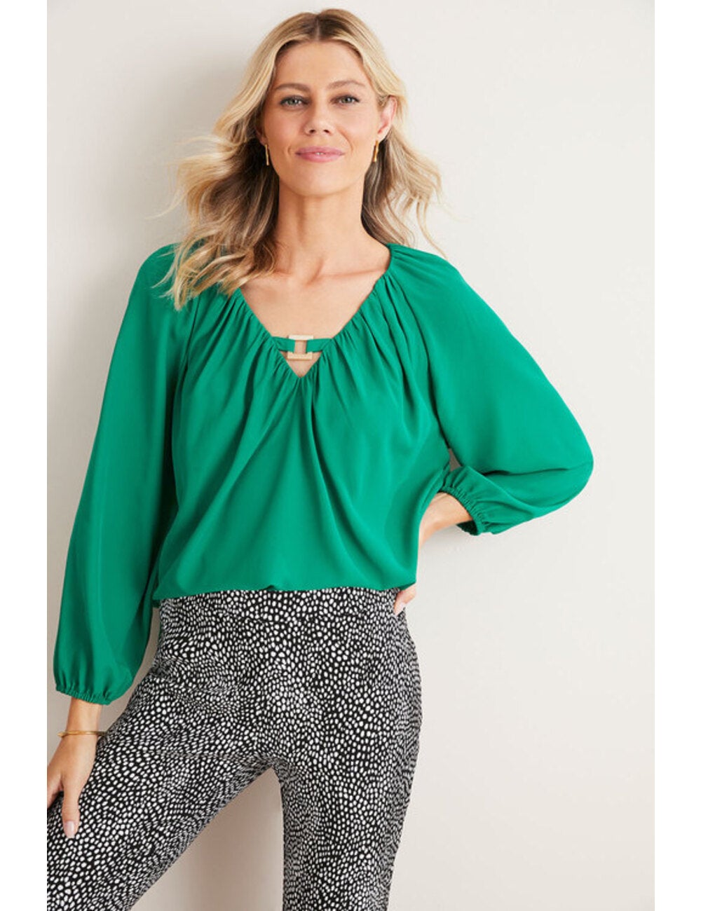 Capture Long Sleeve Neck Detail Floaty Top | EziBuy Australia