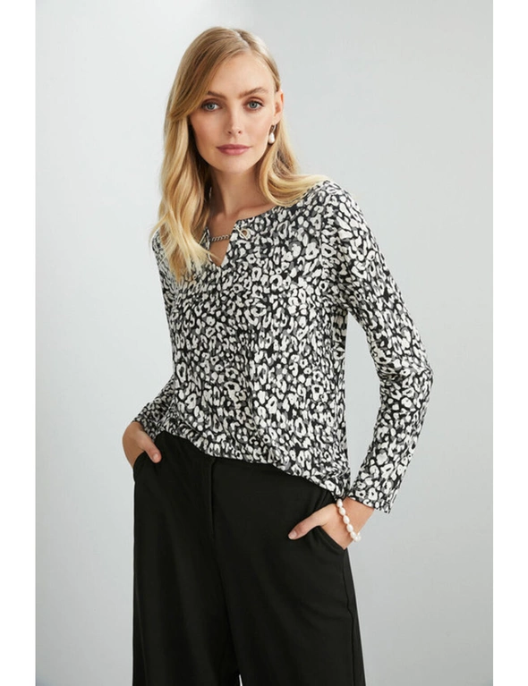 Grace Hill Chain Detail Leopard Knit Top, hi-res image number null
