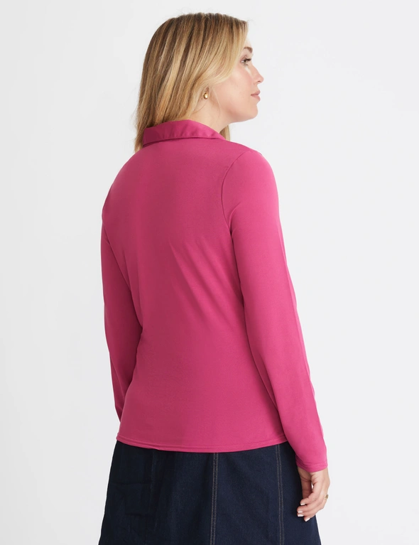 Emerge Long Sleeve Ruched Button Front Knit Top, hi-res image number null