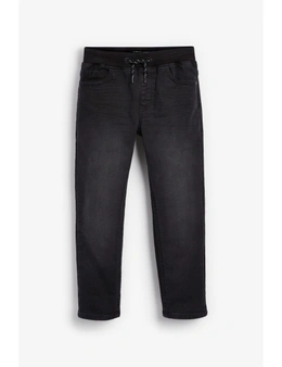Rib Waist Black Regular Fit Jersey Jeans