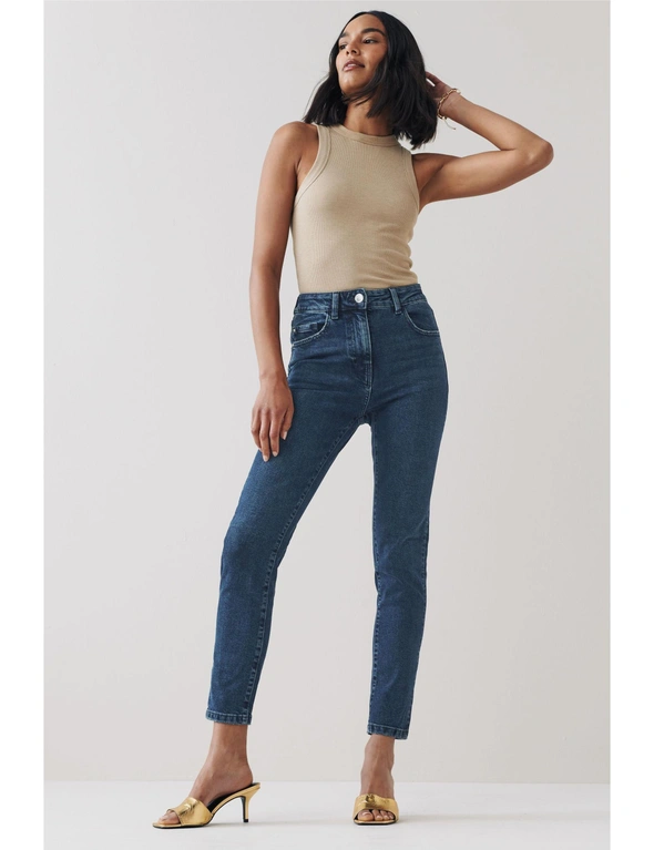 Inky Blue Comfort Stretch Mom Jeans, hi-res image number null