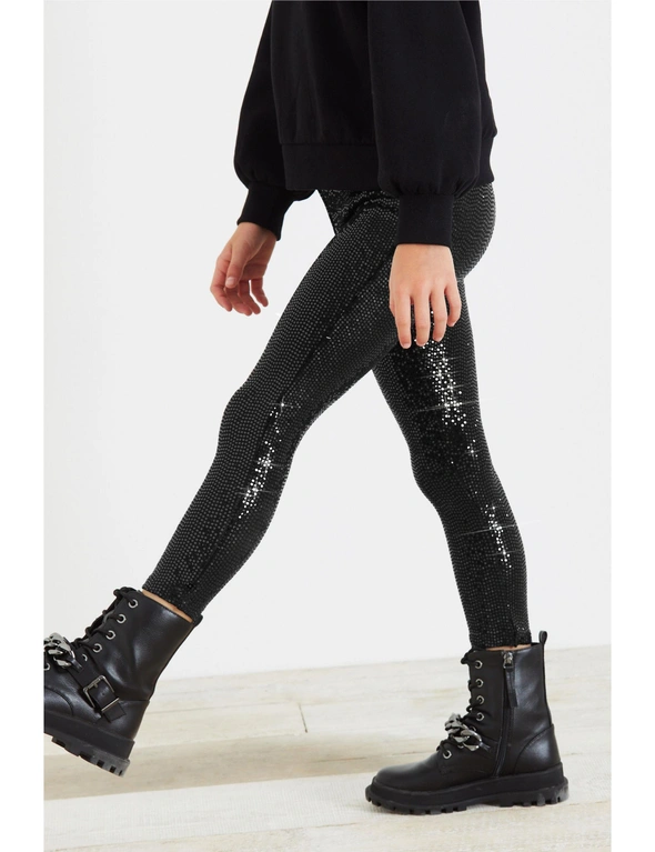 Black Sequin Sparkle Leggings, hi-res image number null