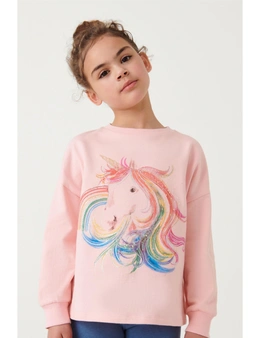 Pink Sequin Unicorn Long Sleeve Top