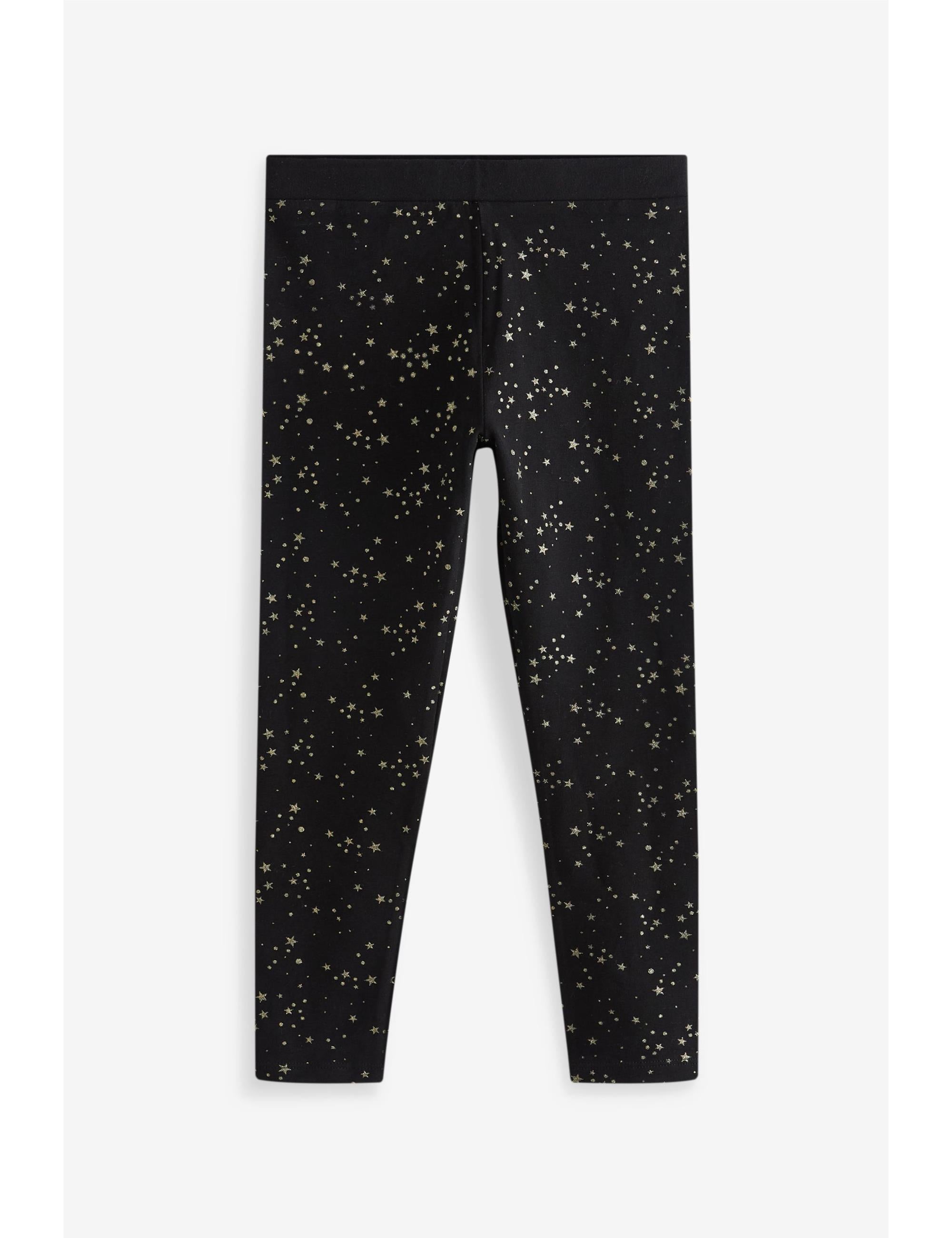 Black Gold Glitter Star Print Leggings | EziBuy NZ