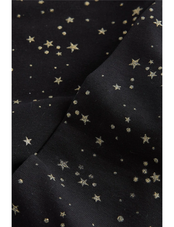 Black Gold Glitter Star Print Leggings, hi-res image number null
