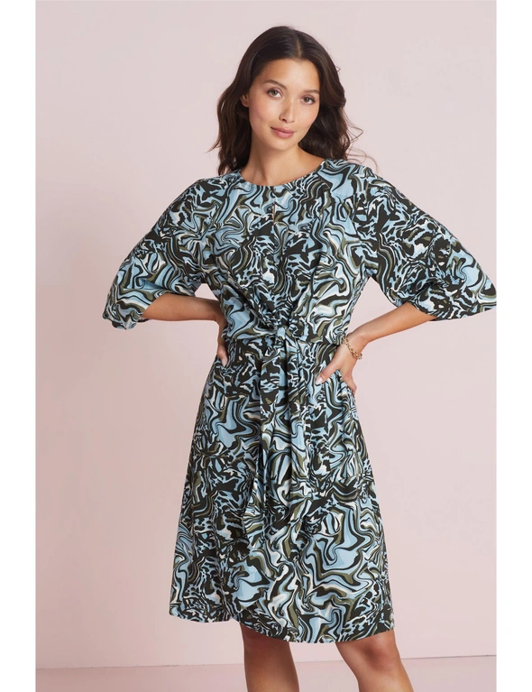 Blue Marble Print Twist Front Mini Dress, hi-res image number null