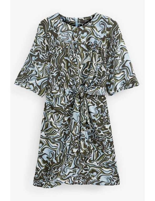 Blue Marble Print Twist Front Mini Dress, hi-res image number null