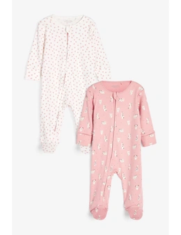 Pink Spot & Bunny 2 Pack Zip Baby Sleepsuits