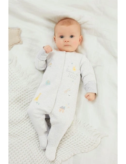 White/Grey Stripe Born In 2022 Single Sleepsuit
