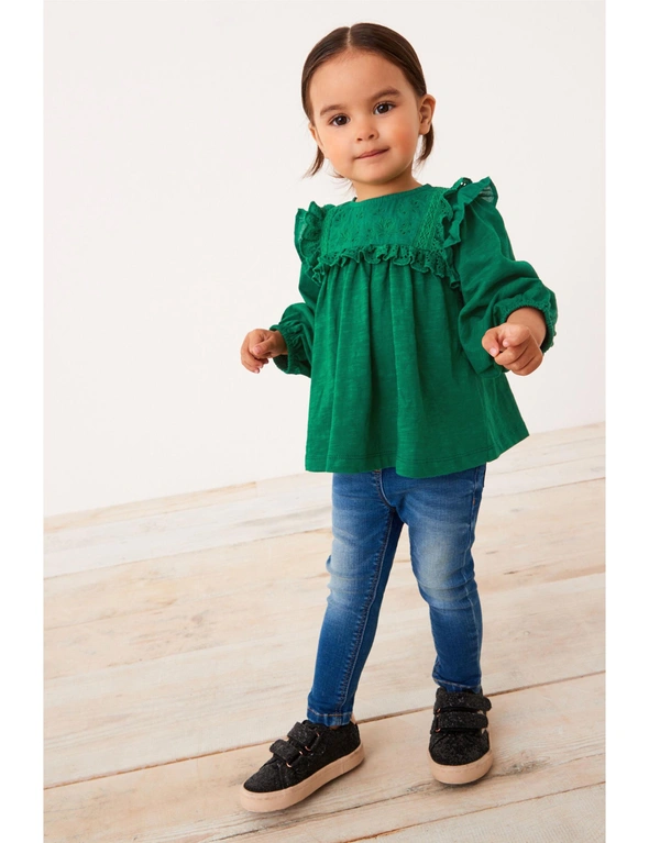 Green Lace Trim Cotton Blouse, hi-res image number null