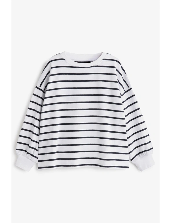 Black/White Stripe Cuffed Cosy Jersey Long Sleeved Top, hi-res image number null