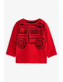 Red Fire Engine Long Sleeve Character T-Shirt