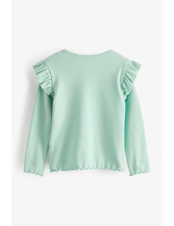Mint Green Long Sleeve Frill Rib Jersey Top, hi-res image number null