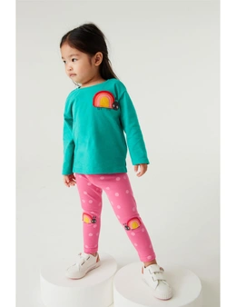Bright Pink Ladybird Embroidered Leggings