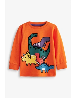Orange Dino Squad Long Sleeve Character T-Shirt