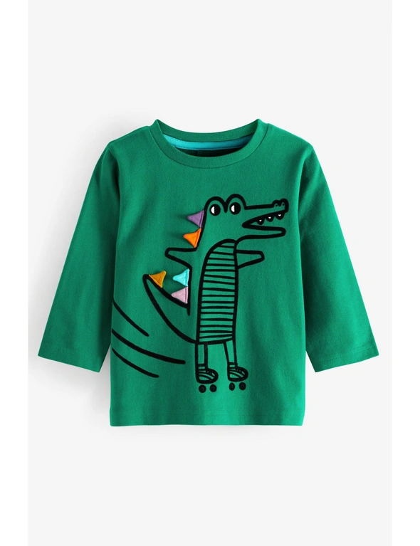 Green Croc Long Sleeve Character Back Spiked T-Shirt, hi-res image number null