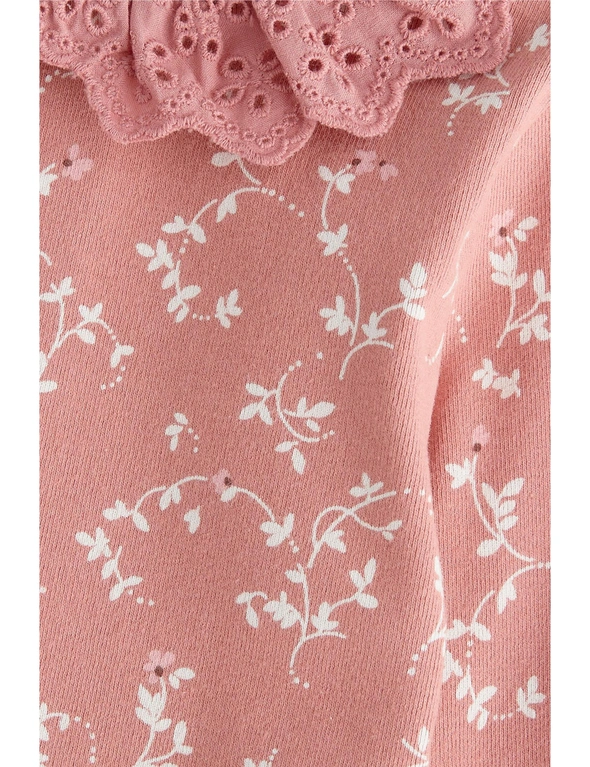Pink Ditsy Brushed Broderie Collar Top, hi-res image number null