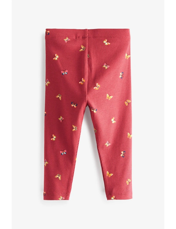 Burgundy Red Butterfly Rib Jersey Leggings, hi-res image number null