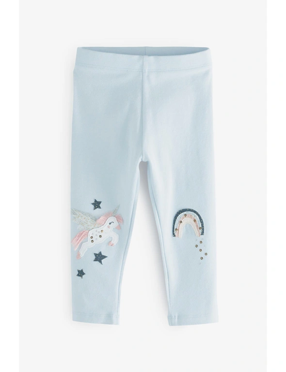 Pale Blue Unicorn Embroidered Leggings, hi-res image number null